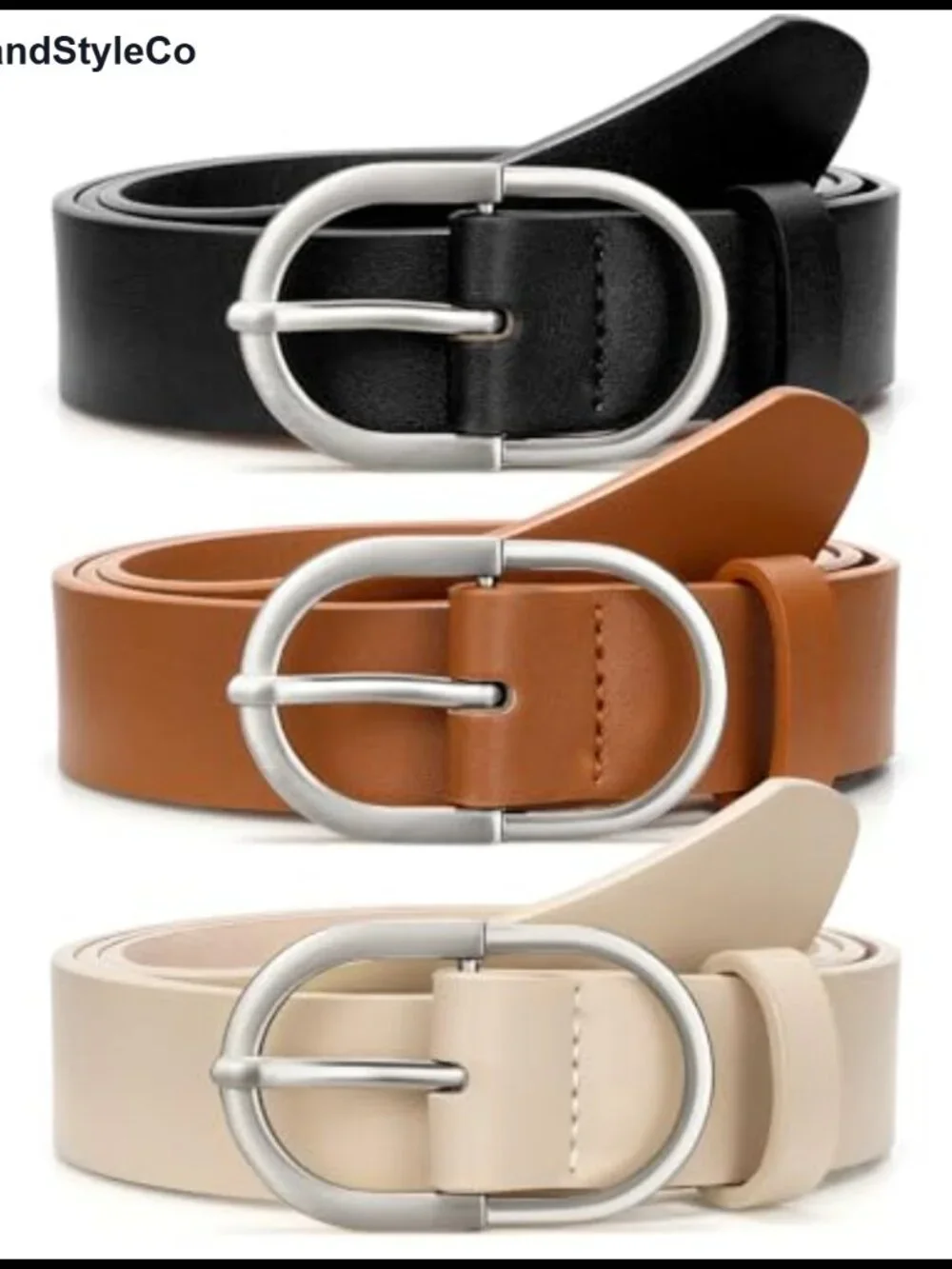 3 Pack Faux Leather Belts for Women Gold Buckle Adjustable Dress Belt